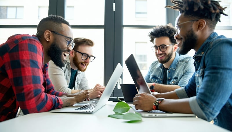 A team of diverse, remote developers collaborating online. A team of diverse, remote developers collaborating online.